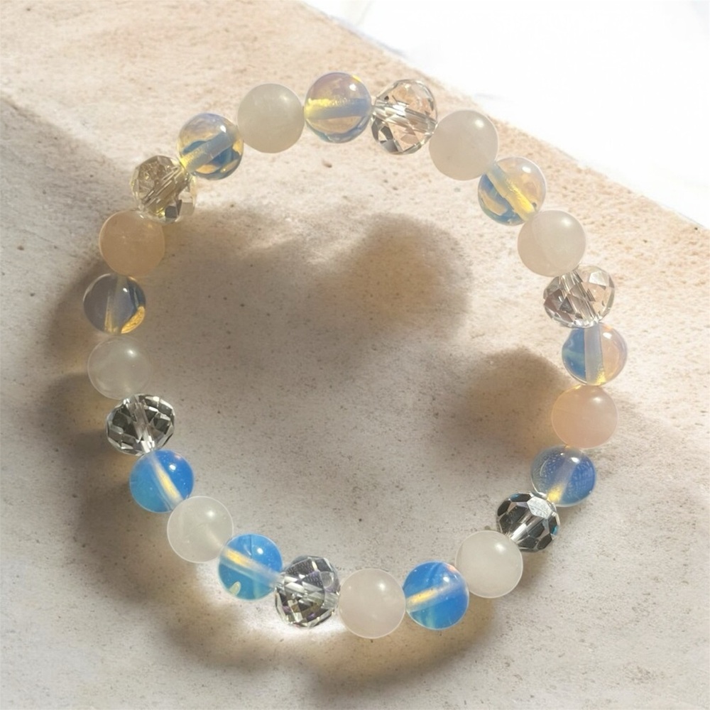 Opaline & Rose Quartz Crystal Beaded Bracelet